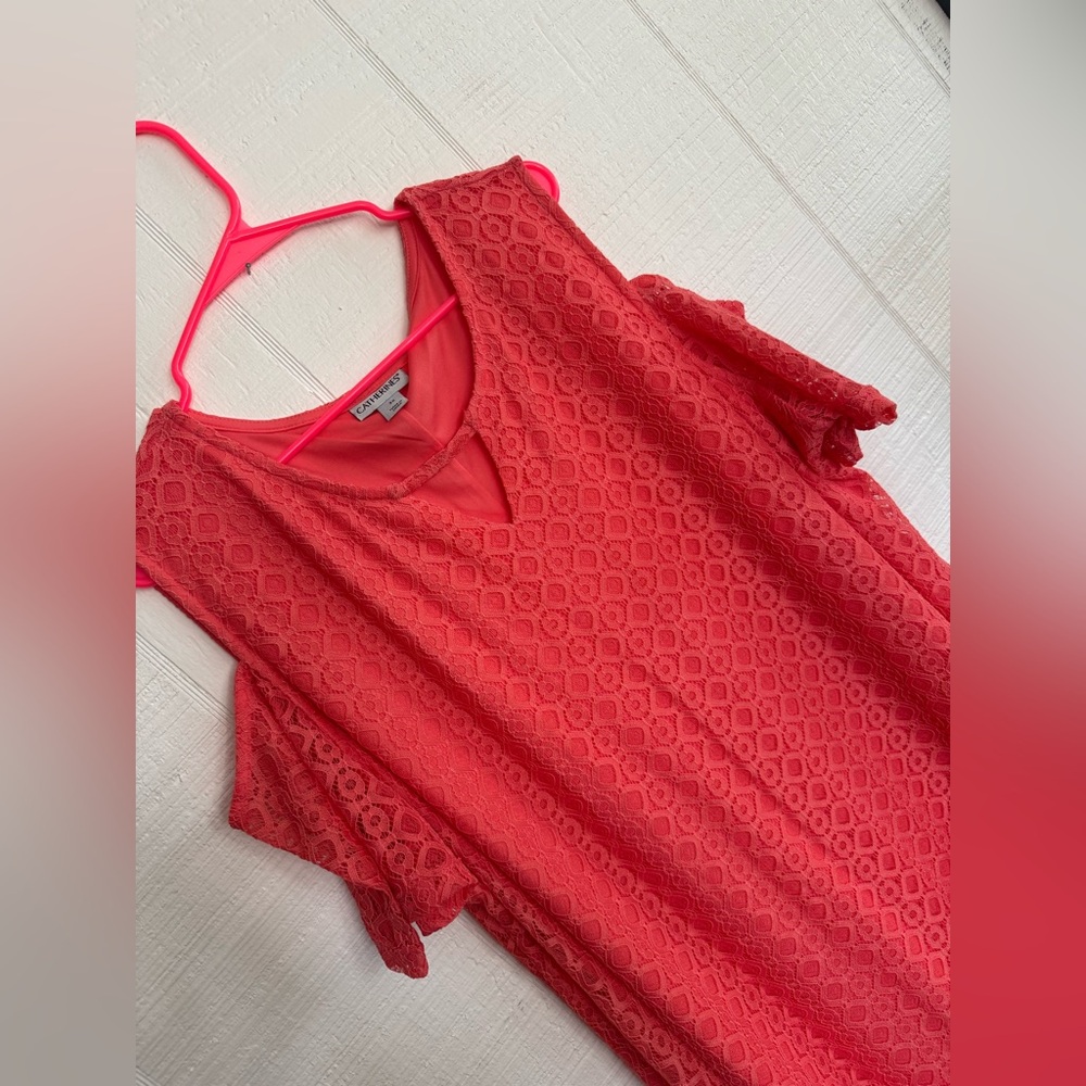 Catherines size 3x coral lace Cold Shoulder Midi Dress - Picture 6 of 6